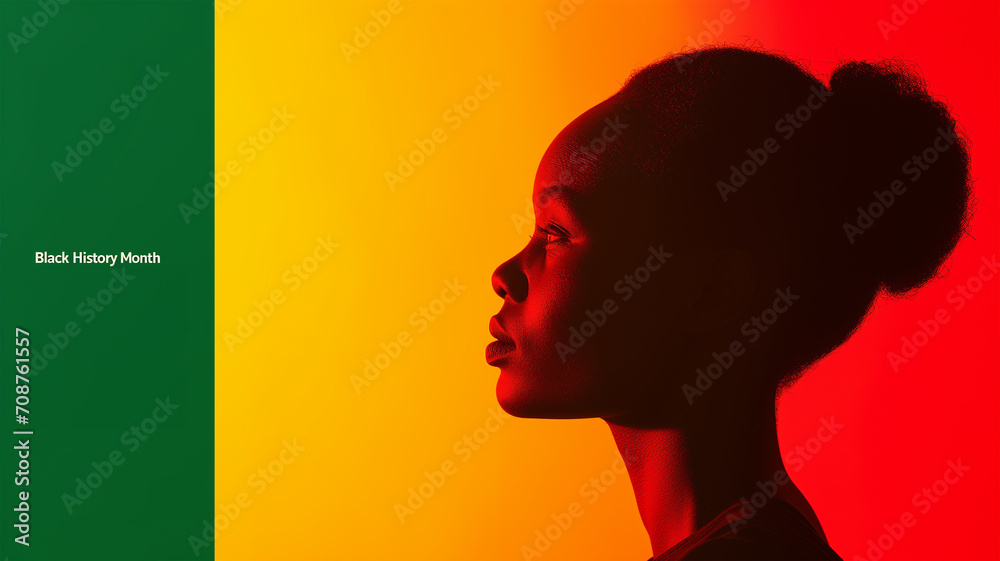 Black History Month poster with black profile of African woman on