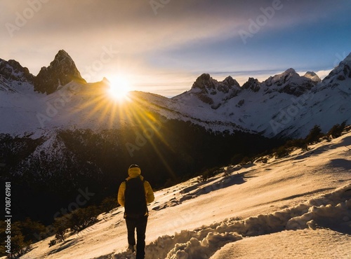 Silhouette of person hiking on the mountains