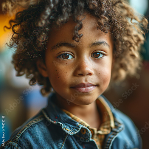 Educational image with fictional African descendant child. African American kid, portrait to promote social rights and equality for all children to celebrate Black History Month.  photo