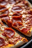 Juicy Italian pizza with pepperoni cheese and spices straight from the oven. Food Photography. Close up