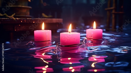 Submerged Illumination  A Captivating Display of Pink Lit Candles Beneath the Water Surface - AI Generative