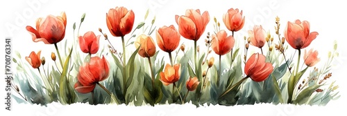 red tulips in warm colors, set against a serene white background