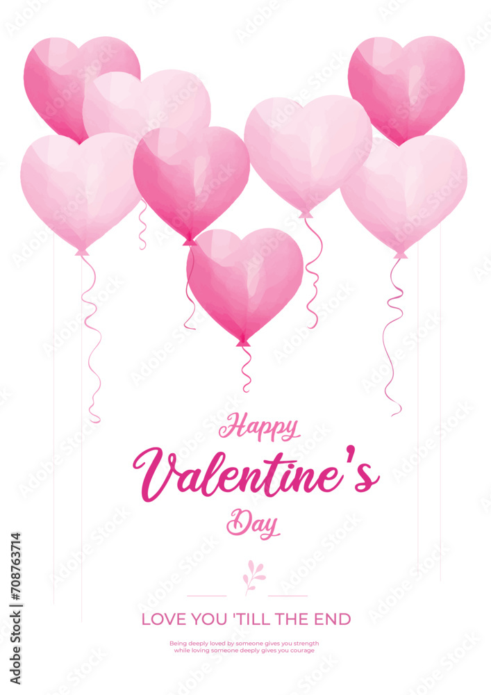 Simple valentine's vector card with watercolor hearts.