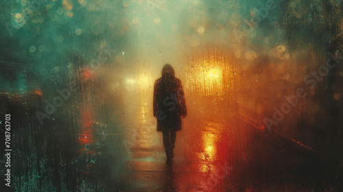 silhouette of a person in the rain