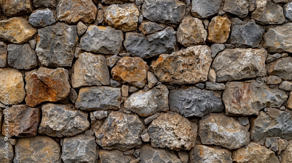 A brick wall made of various rocks and stones A brick wall made of various rocks and stones