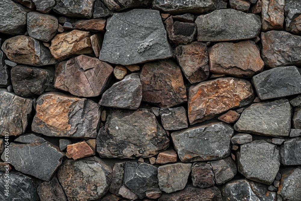 Stone Wall Constructed With Assorted Rocks