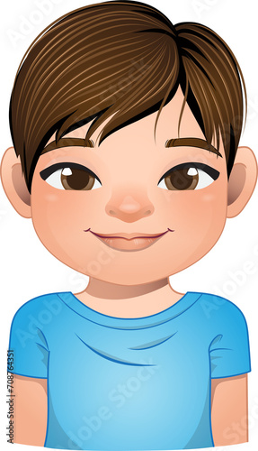 Little boy face, avatar, kid head with short hair wearing blue t shirt cartoon PNG