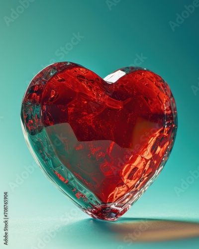 Red hearth shaped diamond, teal colored background 