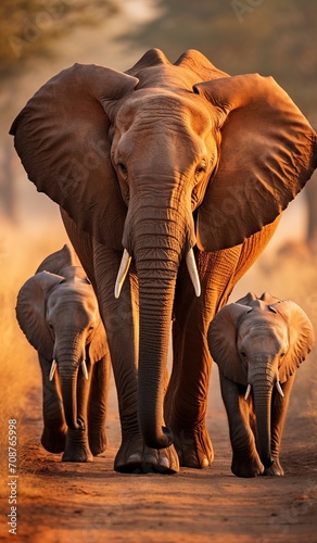 Elephant family walking in the savanna © Adobe Contributor