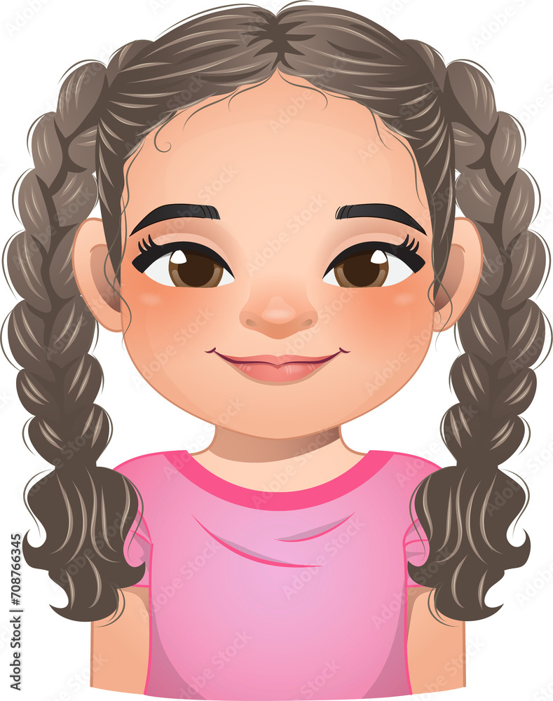 Little girl face, avatar, kid head with long hair pigtail cartoon PNG Little girl face, avatar, kid head with long hair pigtail cartoon PNG
