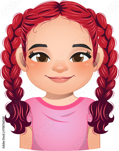 Little girl face  avatar  kid head with long hair pigtail cartoon PNG