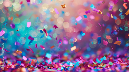 colorful confetti in front of colorful background with bokeh for carnival photo