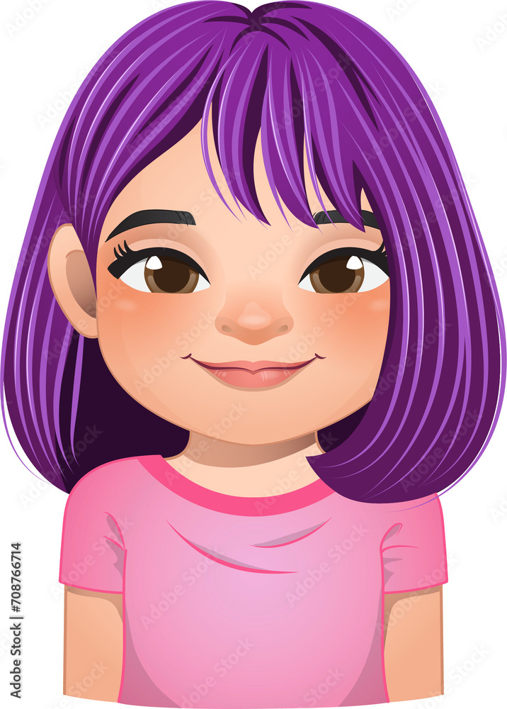 Little girl face, avatar, kid head with short hair cartoon PNG