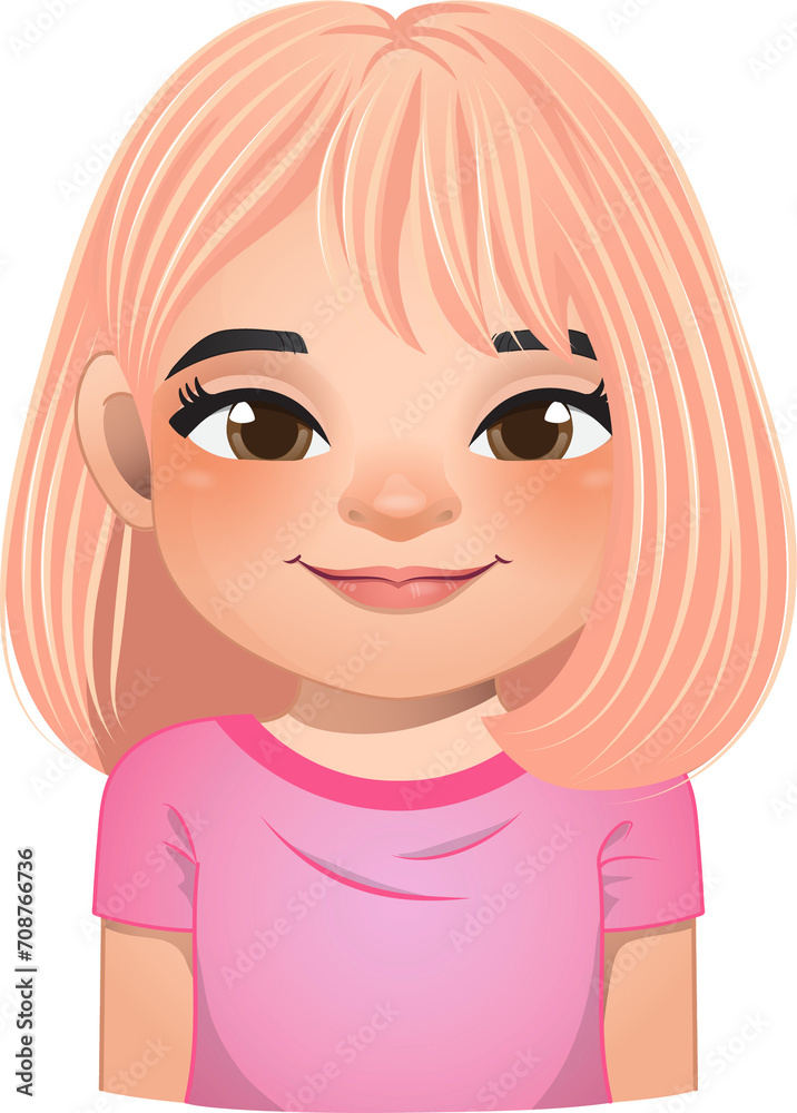 Little girl face, avatar, kid head with short hair cartoon PNG Little girl face, avatar, kid head with short hair cartoon PNG