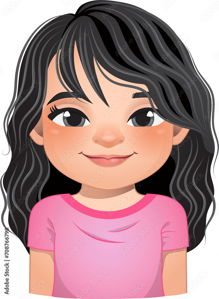 Little girl face, avatar, kid head with curly long hair cartoon PNG Little girl face, avatar, kid head with curly long hair cartoon PNG