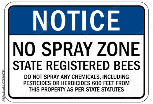 No spraying chemical warning sign no spray zone. State registered bees
