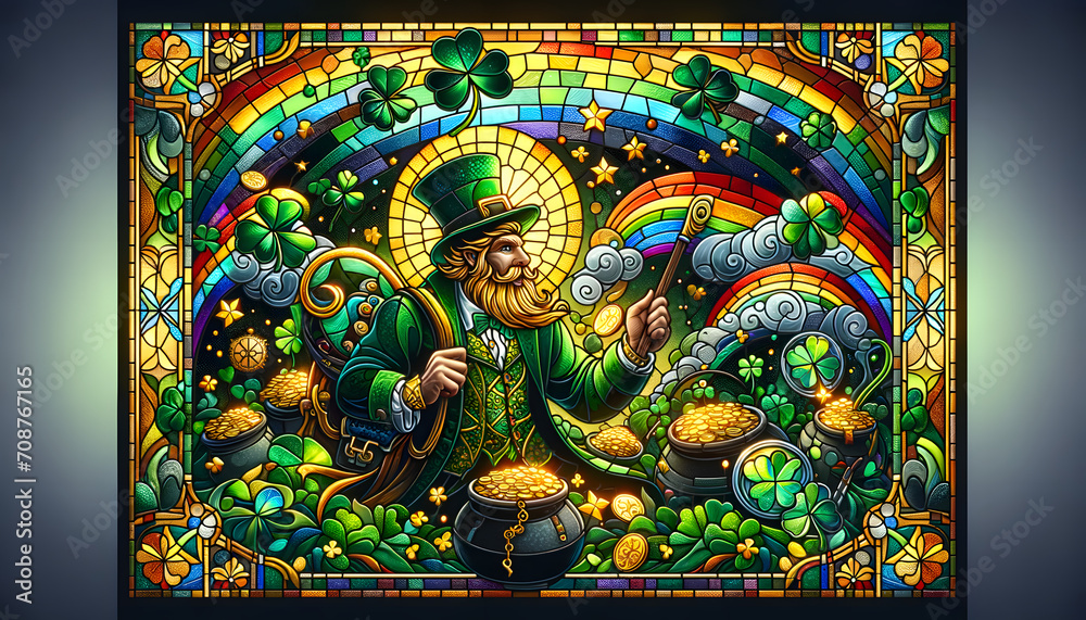 stained glass St. Patrick's day leprechaun