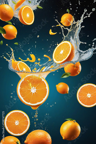 orange in water. Beautiful oranges float on the water.