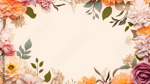 Empty floral frame with copy space for greeting card or invitation design