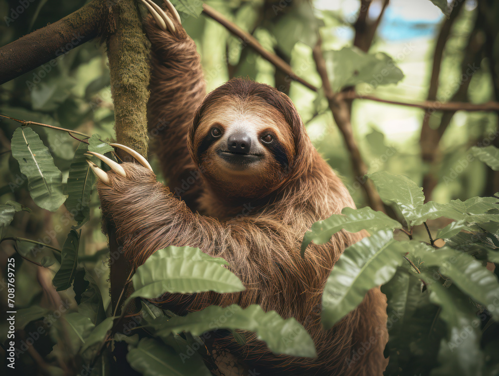 Naklejka premium Portrait of a slow loris relaxing on a tree branch in a protected forest