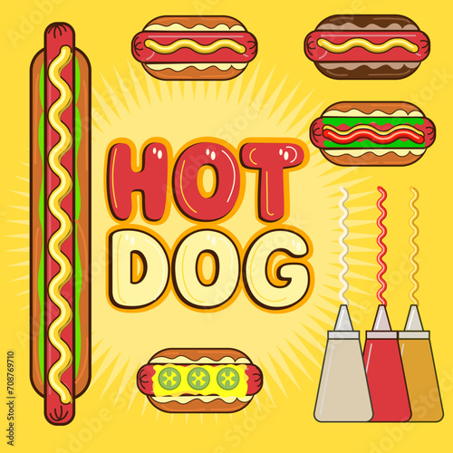 Hot dog fast food vector illustration