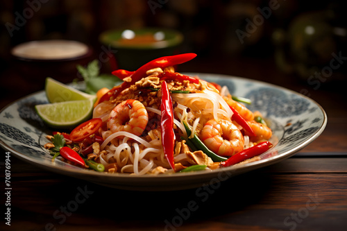 Thai food Pad thai, Stir fry noodles with prawns © gographic