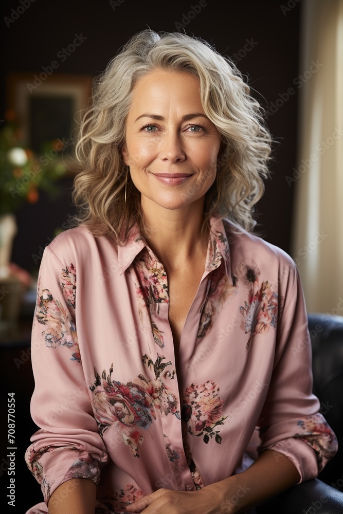 Portrait of a smiling middle-aged woman with grey hair Portrait of a smiling middle-aged woman with grey hair
