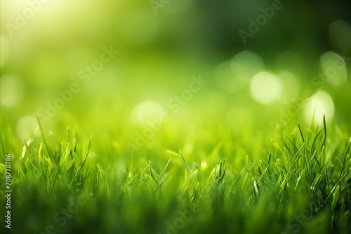Serene minimalistic spring blurred background in vibrant greens for product placement