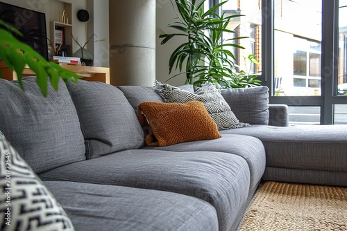 Grey sofa.