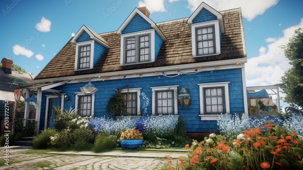 Serene Coastal Dutch Colonial Cottage Enhanced by Weathered Elegance - AI Generative