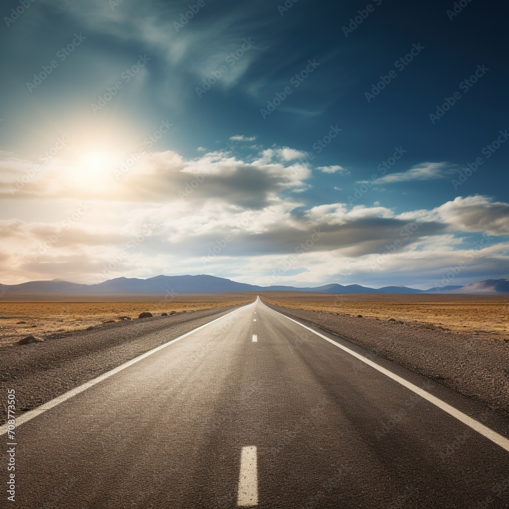 Long and winding road through a barren desert landscape