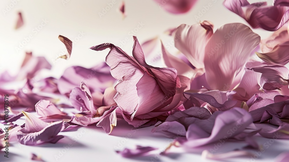  a close up of a bunch of pink flowers with petals falling off of the petals to the side of the image and the petals in the middle of the petals.