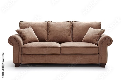 Light brown sofa (couch) isolated on white. photo