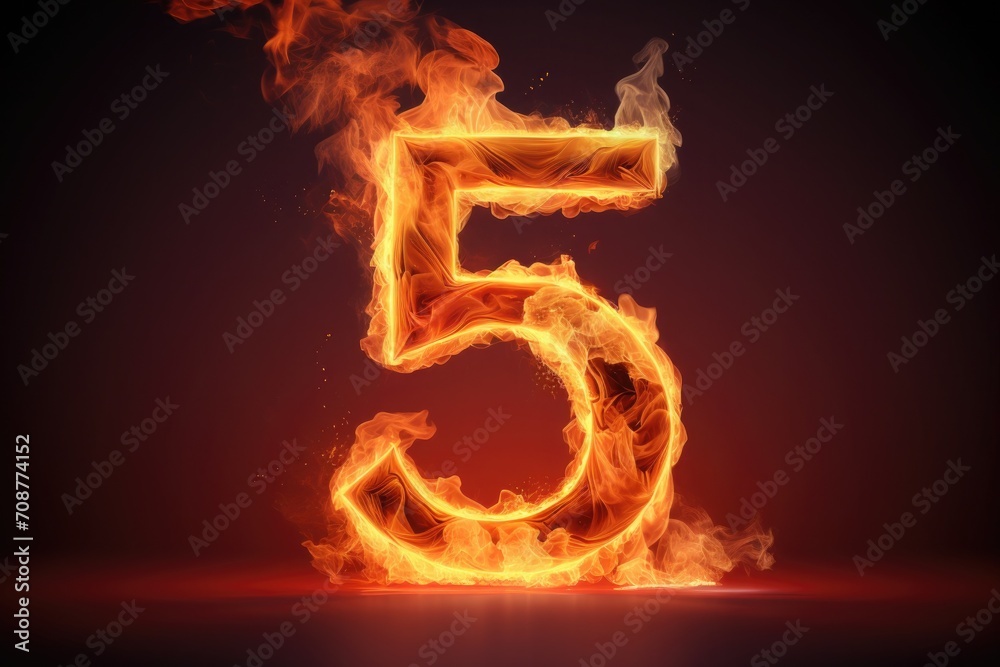 fire number 5 made of fire flames. number five symbol. isolated on black. hot red and orange symbol fire number 5 made of fire flames. number five symbol. isolated on black. hot red and orange symbol