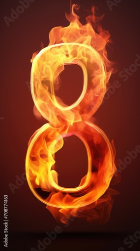 fire number 8 made of fire flames. number eight symbol. isolated on black. hot red and orange symbol