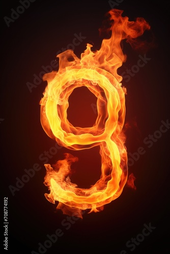 fire number 9 made of fire flames. number nine symbol. isolated on black. hot red and orange symbol