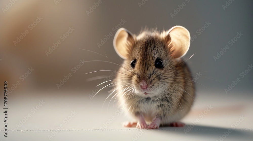  a close up of a small rodent on a white surface with a blurry back ground and a gray wall behind the rodent is looking at the camera.