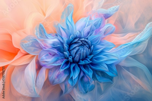 Abstract blue flower in a vibrant blue background