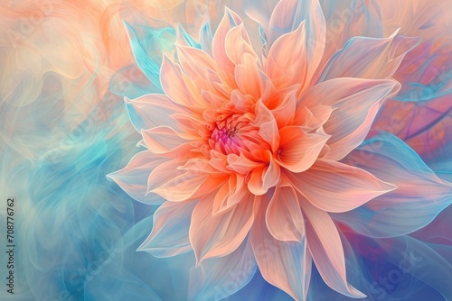 A summery background with pink and blue blooms like dahlias and chrysanthemums photo