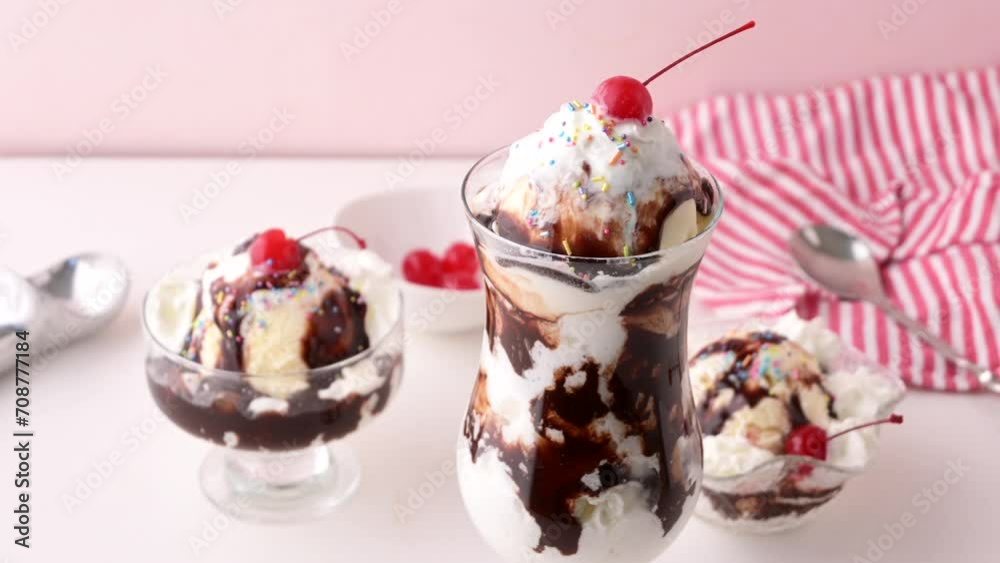 ice cream sundae on pink background ice cream sundae on pink background