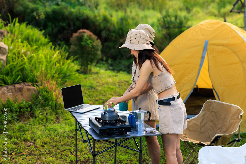 morning coffee at camp ground in the nature, morning coffee at camp ground in the nature,