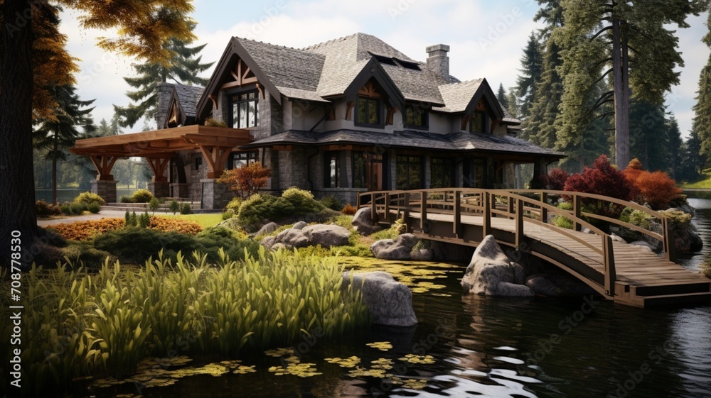 Craftsman Style Home Perched on the Edge of a Peaceful Landscape - AI Generative