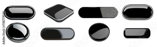 Set of web button with a glossy black coating on a transparent background