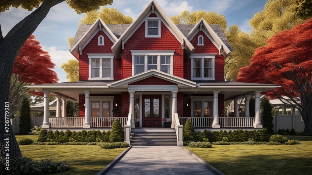 Fototapeta premium Seamless Integration of a Farmhouse in a Picturesque Suburban Environment - AI Generative