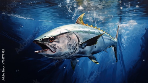  a painting of a fish in the water with its mouth open and it's mouth wide open and it's mouth wide open with its mouth wide open.