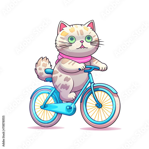 cute cat riding a bicycle image design with PNG tranparent background. vector style cute cat riding a bicycle illustration design for stickers, t-shirts and others. Generative Ai