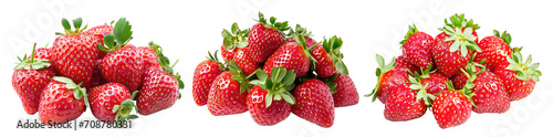 Set of bush of ripe strawberries. Delicious strawberries, cut out - stock png.
