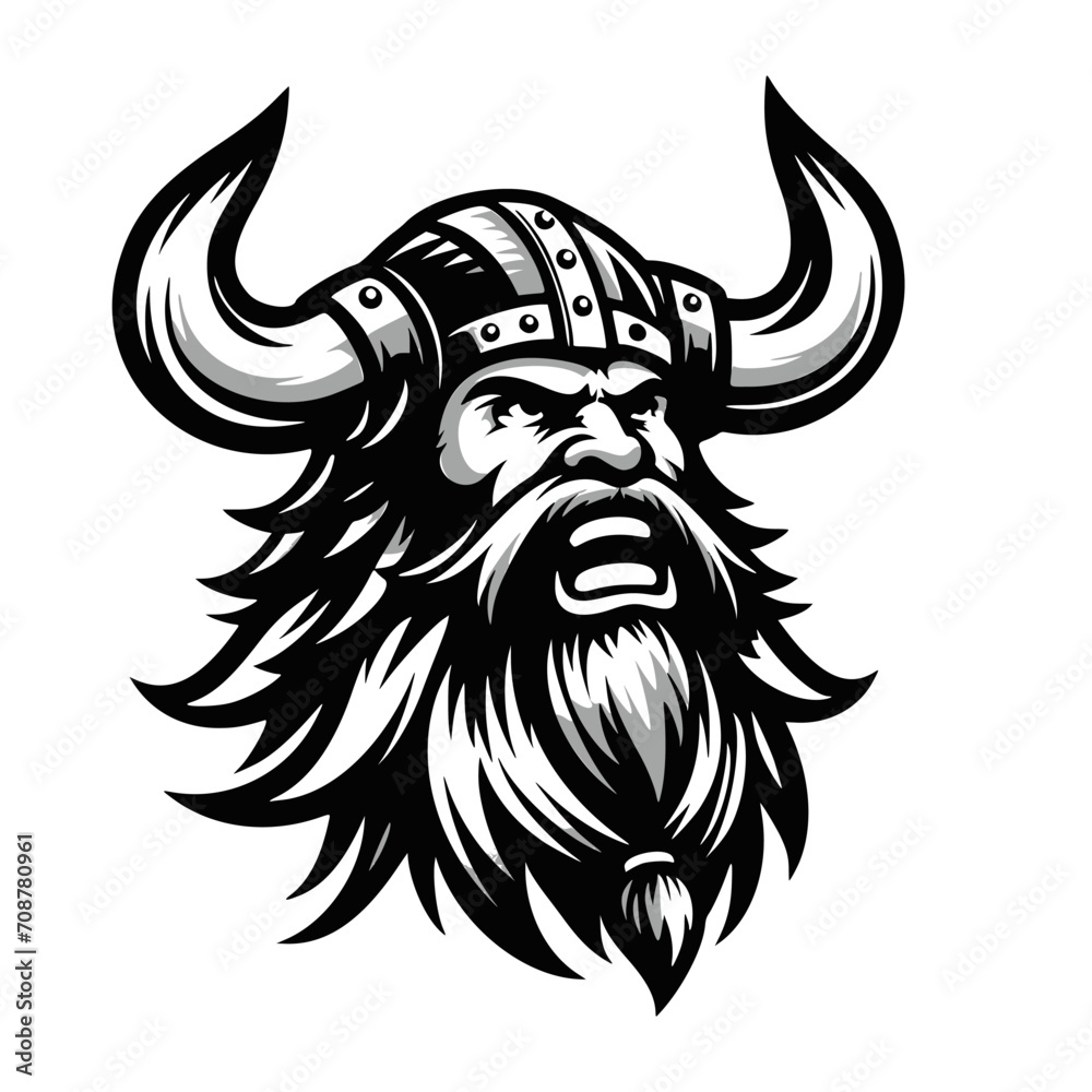 Vector logo of a Viking head. black and white logo of Norse guy ...