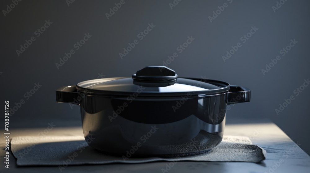 a black pot sitting on top of a table next to a piece of paper on top of a table cloth on top of a wooden table top of a wooden table. a black pot sitting on top of a table next to a piece of paper on top of a table cloth on top of a wooden table top of a wooden table.