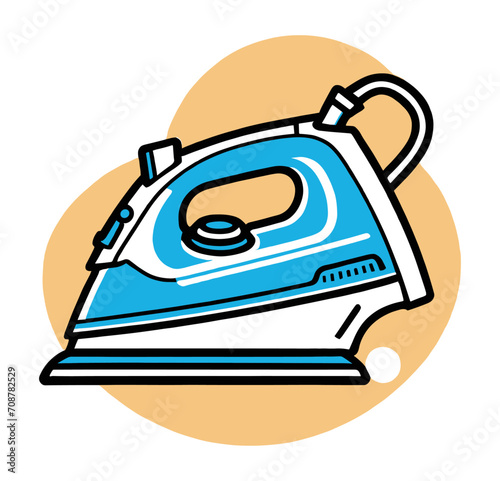 Electric Iron Icon – Clean Blue and White Household Appliance Illustration on White Background ¥